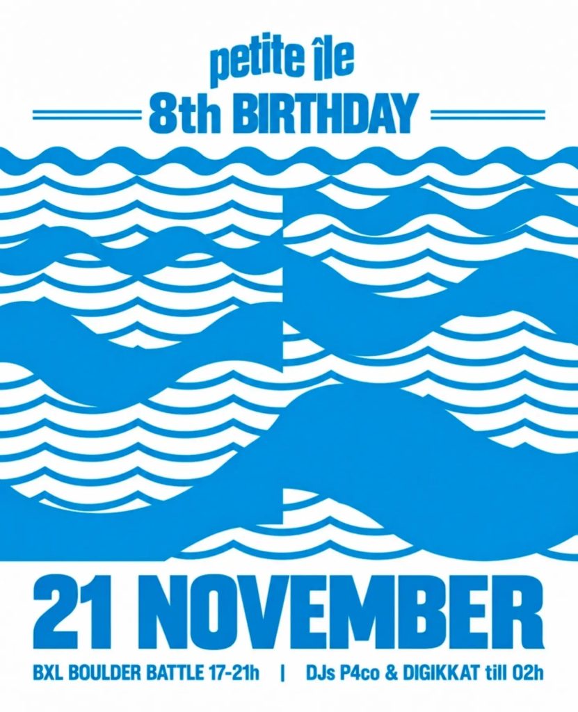 Affiche anniversaire 8 ans — BXL Boulder Battle et DJs le 21 novembre